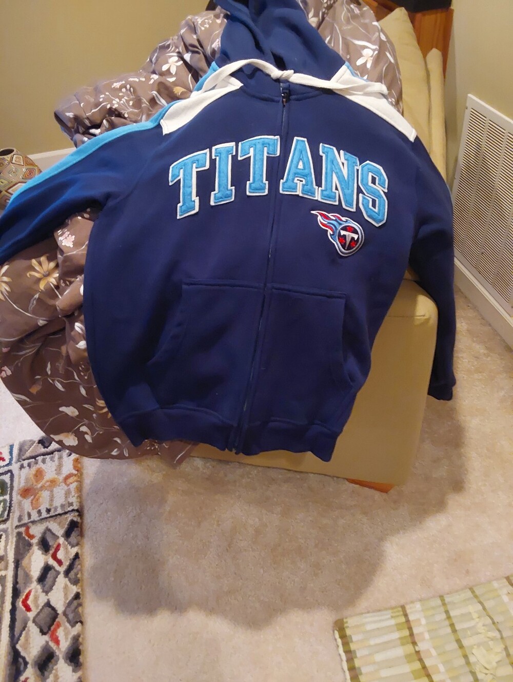 NFL Navy Blue Titans Full-Zip Hoodie with Light Blue Accents